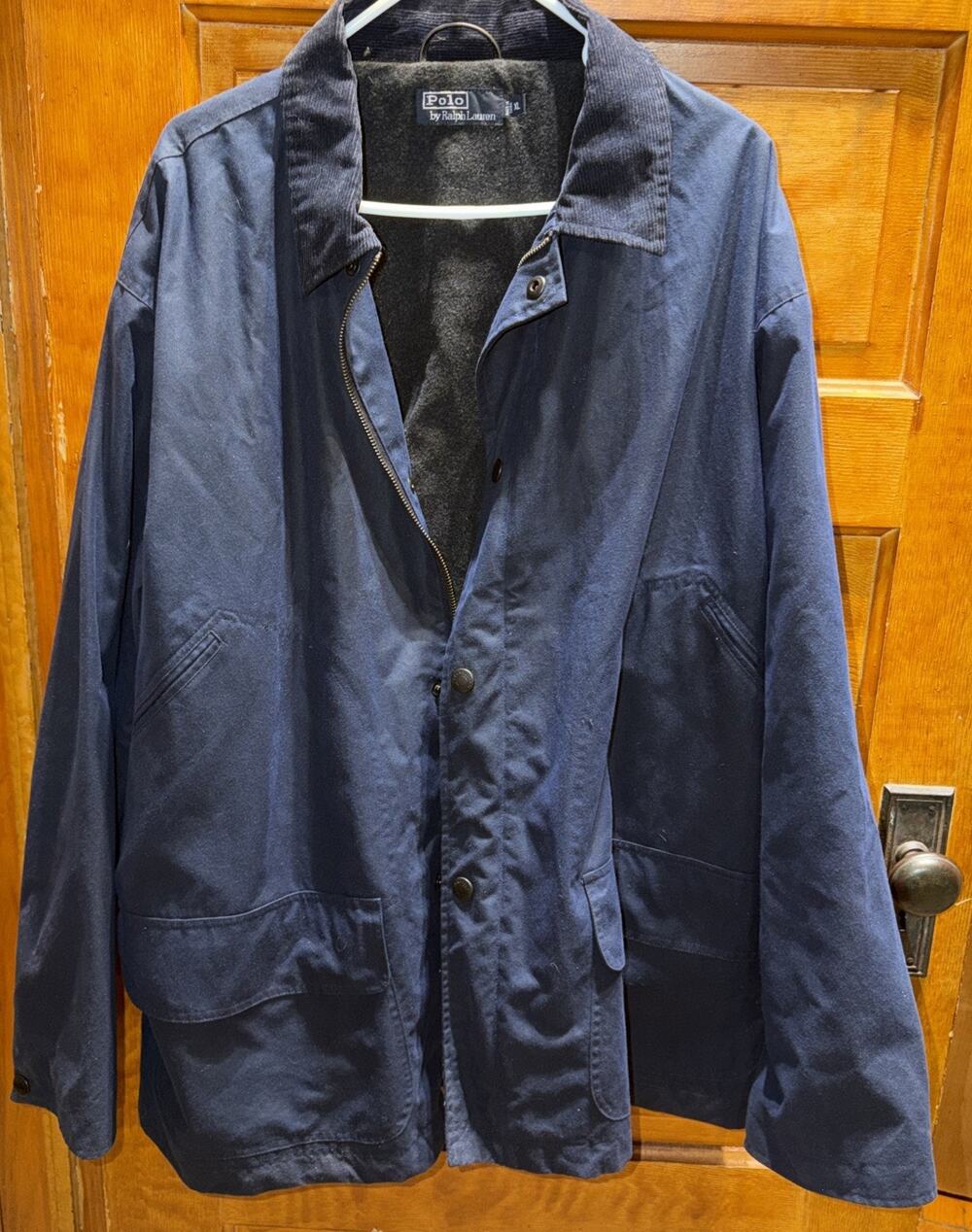 Vintage Polo Ralph Lauren Blue Corduroy Collar Hunting Jacket Barn Coat XL